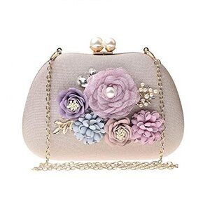 6621 Evening HandBags Flower Wedding Clutch Purse Satin Floral Party